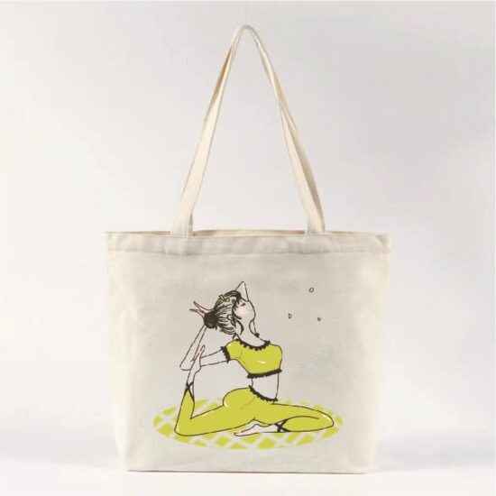 Cute Yoga Girl Print Canvas Tote Bag for Women – Eco Cott
