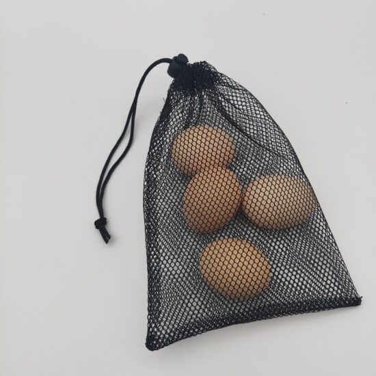 Black polyester mesh drawstring bag for sports and travel