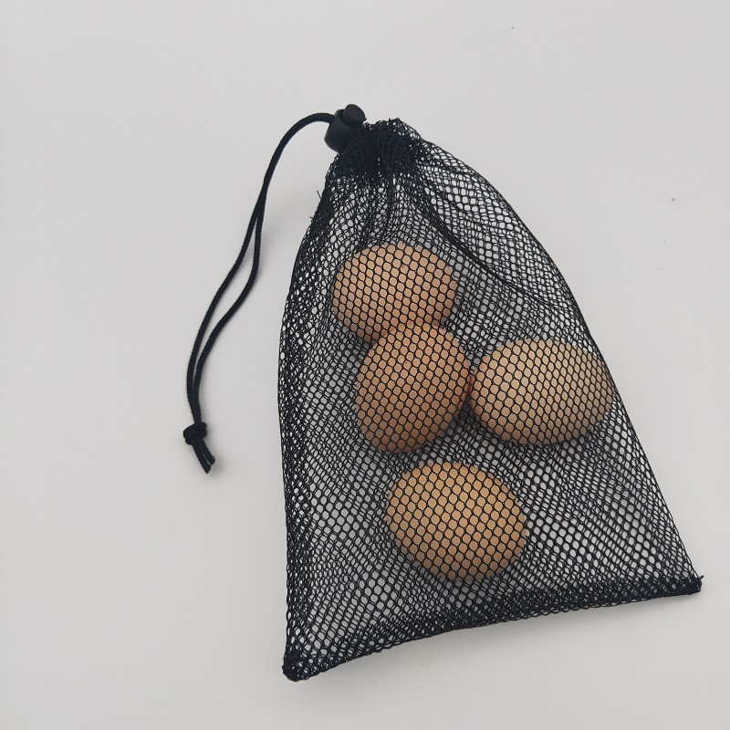 Black polyester mesh drawstring bag for sports and travel