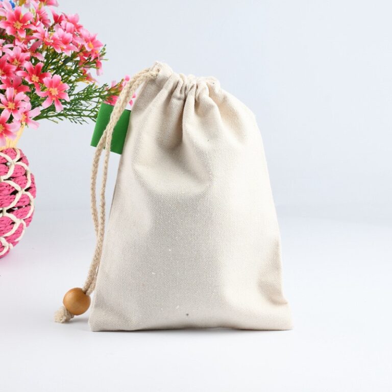 Cotton linen drawstring canvas pouch for rice, gift, or eco packaging