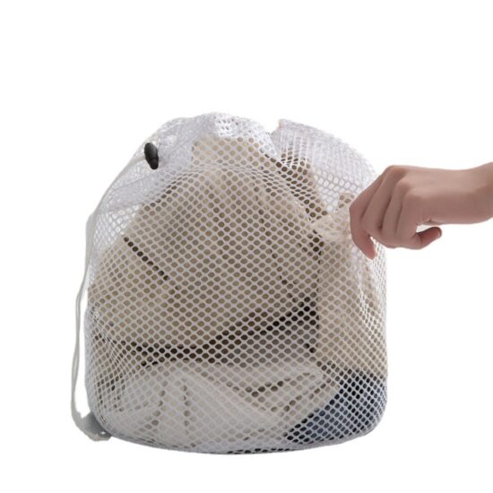 Fine mesh drawstring laundry wash bag for machine wash protection