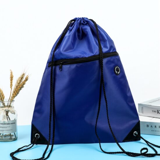  Custom logo polyester drawstring backpack for gym and basketball storage