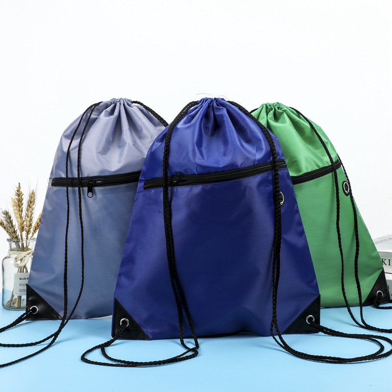 Custom logo polyester drawstring backpack for gym and basketball storage