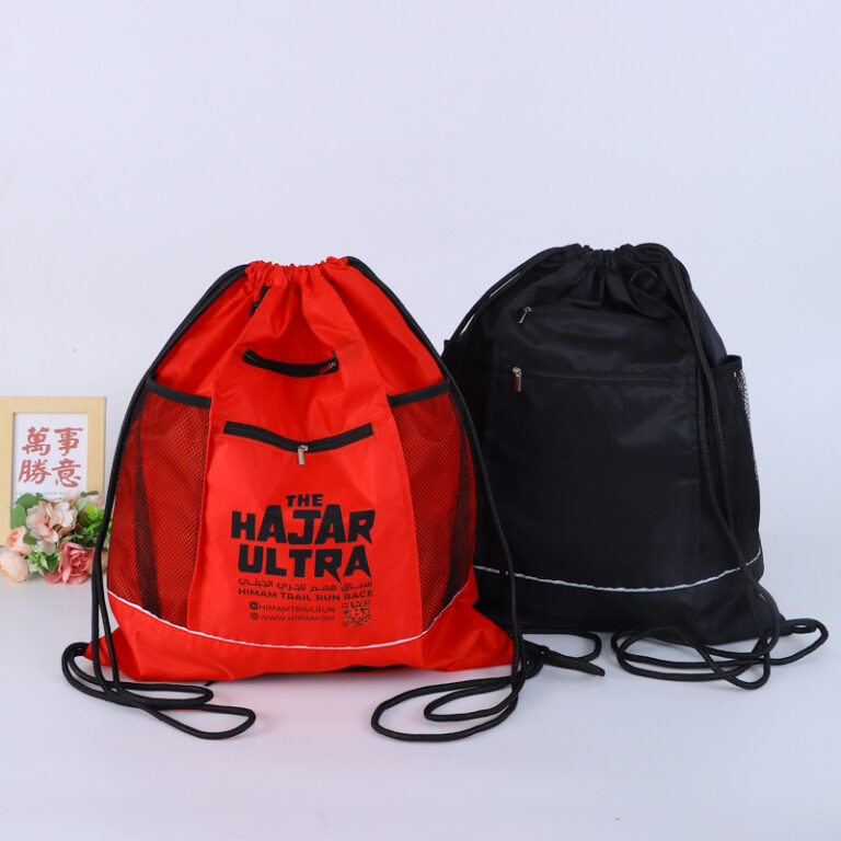Polyester mesh drawstring backpack for outdoor sports