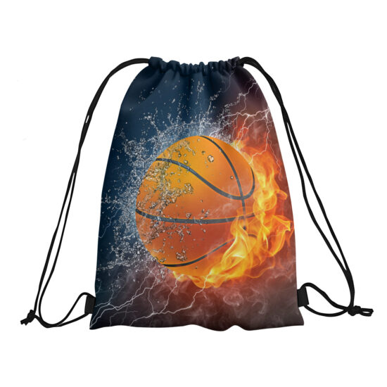 Colorful printed polyester drawstring backpack for travel or gym use