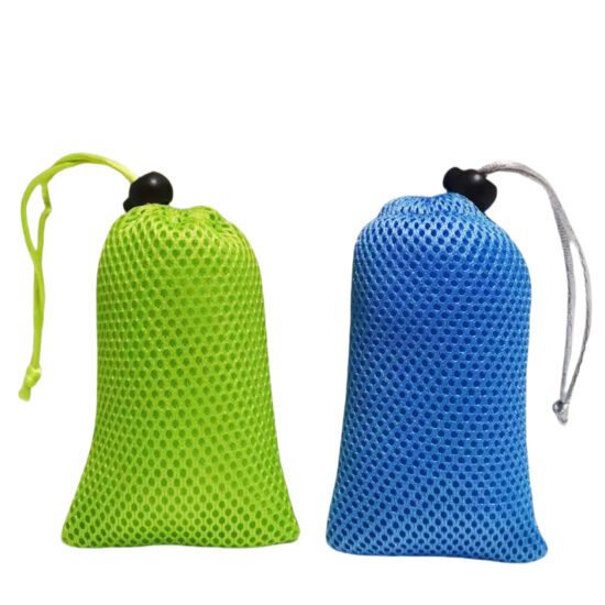 Custom mesh drawstring bag for digital devices and portable speakers