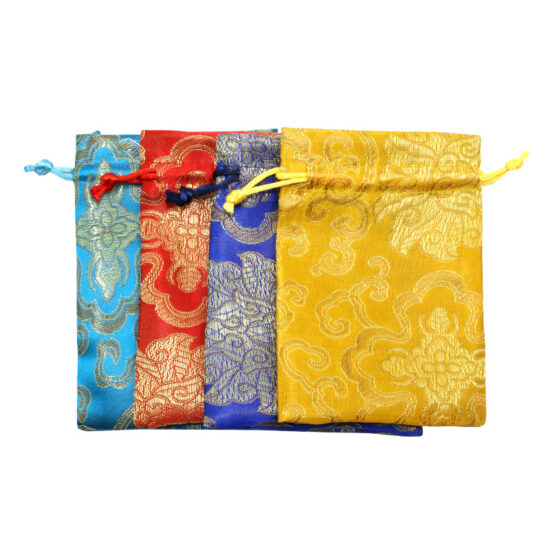 Embroidered Satin and Cotton Drawstring Pouch – Jewelry & Student Storage Bag


