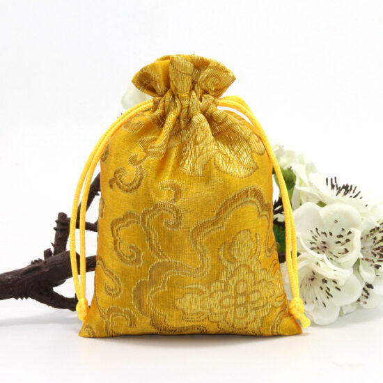 Embroidered Satin and Cotton Drawstring Pouch – Jewelry & Student Storage Bag

