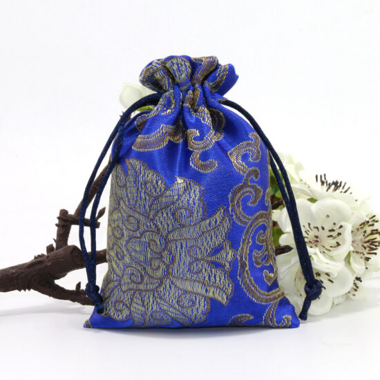 Embroidered Satin and Cotton Drawstring Pouch – Jewelry & Student Storage Bag

