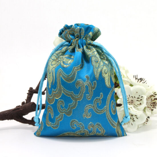 Embroidered Satin and Cotton Drawstring Pouch – Jewelry & Student Storage Bag

