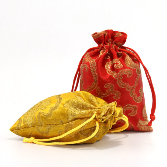 Embroidered Satin and Cotton Drawstring Pouch – Jewelry & Student Storage Bag

