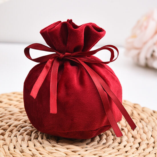 Velvet wedding candy pouch with pearl and Chinese double happiness character