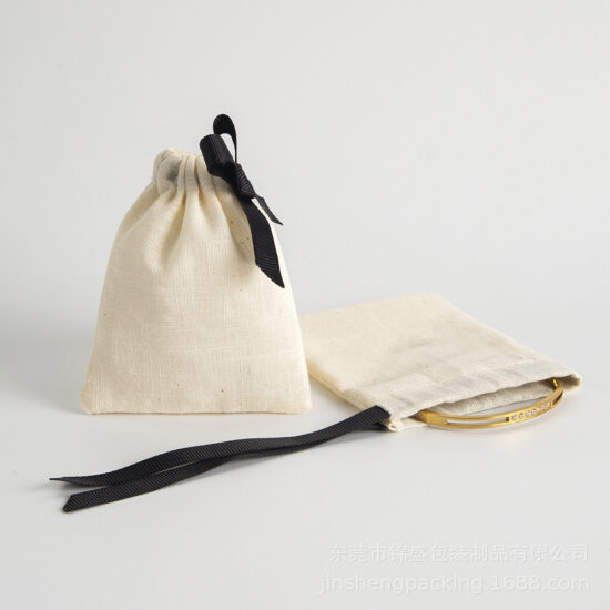  Bamboo Cotton Drawstring Bag for Jewelry and Earphone Storage