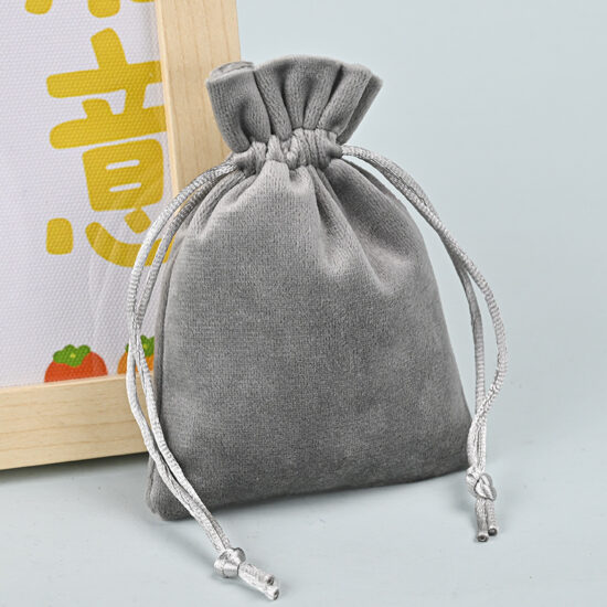 Custom long velvet jewelry pouch with drawstring and optional logo