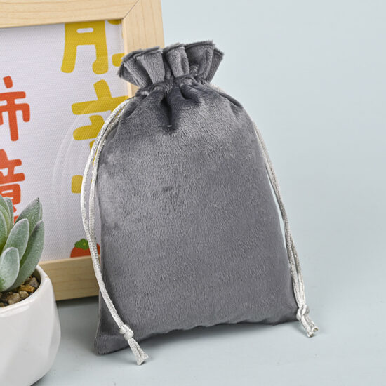 Custom long velvet jewelry pouch with drawstring and optional logo