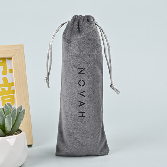 Custom long velvet jewelry pouch with drawstring and optional logo