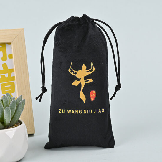 Custom long velvet jewelry pouch with drawstring and optional logo