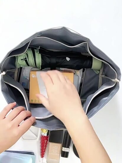 Nylon Tote Bag Organizer Insert with 3 Zipper Compartments in Multiple Sizes