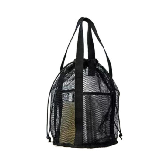 Foldable mesh tote bag with drawstring for travel and swimming

