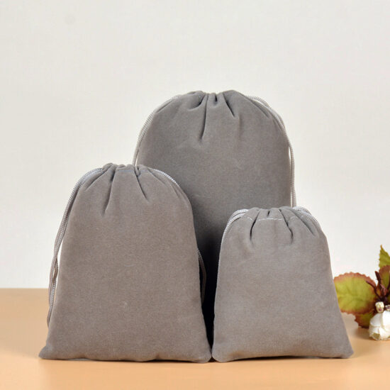  Gray velvet drawstring pouch for jewelry and electronics

