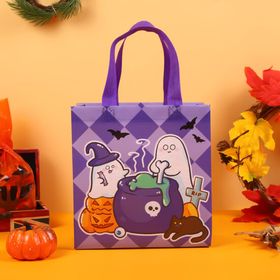 Halloween Tote Bag with Witch and Pumpkin Design for Gifts
