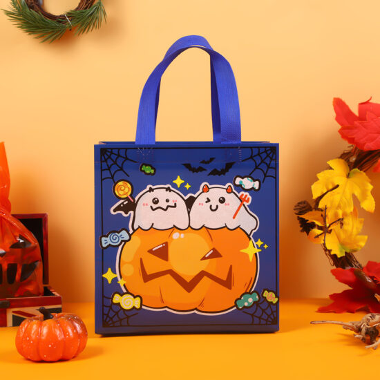 Halloween Tote Bag with Witch and Pumpkin Design for Gifts

