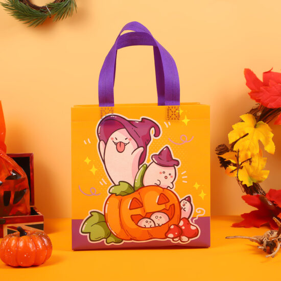 Halloween Tote Bag with Witch and Pumpkin Design for Gifts
