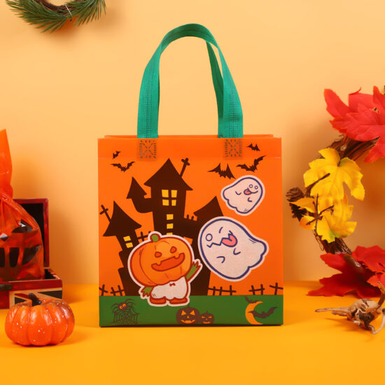 Halloween Tote Bag with Witch and Pumpkin Design for Gifts
