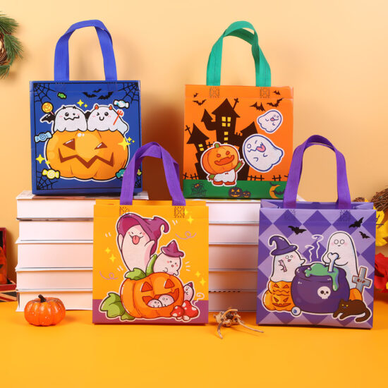 Halloween Tote Bag with Witch and Pumpkin Design for Gifts