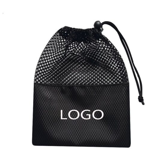 Black hexagonal mesh drawstring pouch for swim goggles