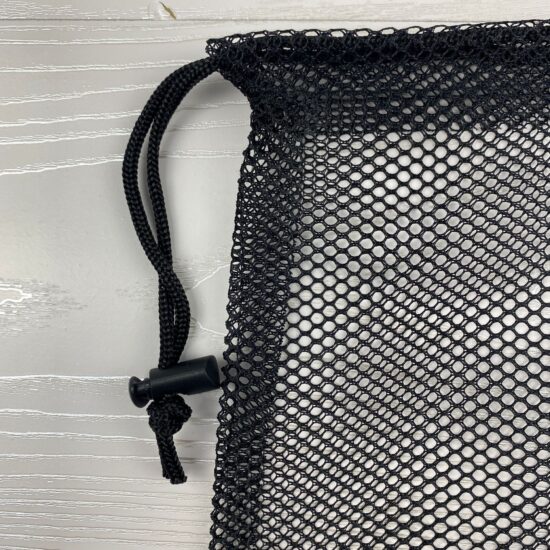  Black hexagonal mesh drawstring pouch for swim goggles