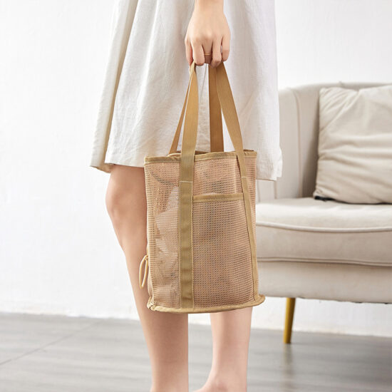 Lightweight Japan-Korea style mesh drawstring tote for travel and toiletries