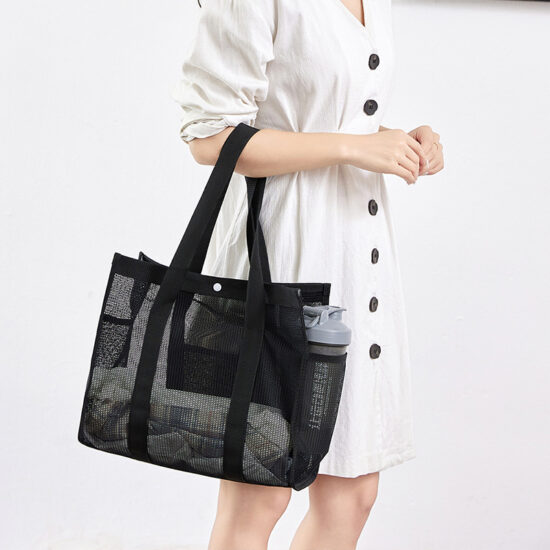 Lightweight Japan-Korea style mesh drawstring tote for travel and toiletries