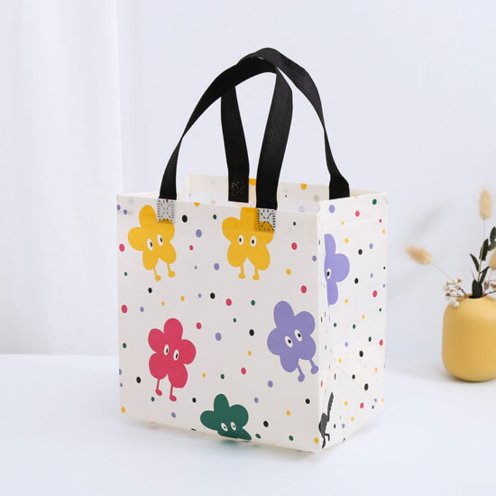 Kids Waterproof Non-Woven Tote Bag with Rainbow Bean Design