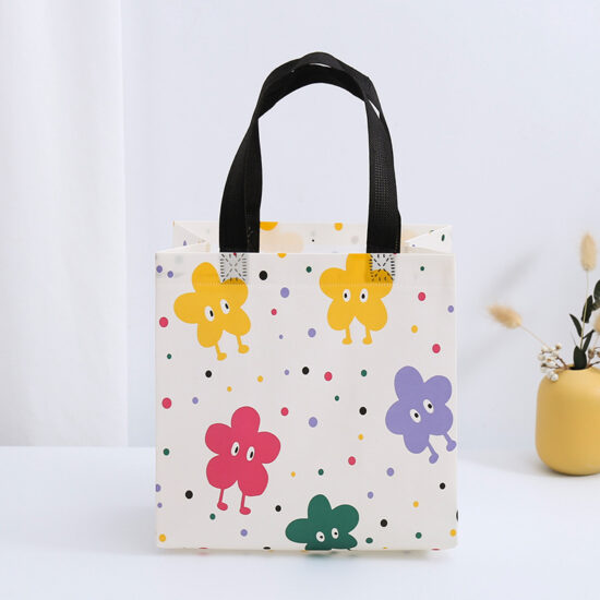 Kids Waterproof Non-Woven Tote Bag with Rainbow Bean Design