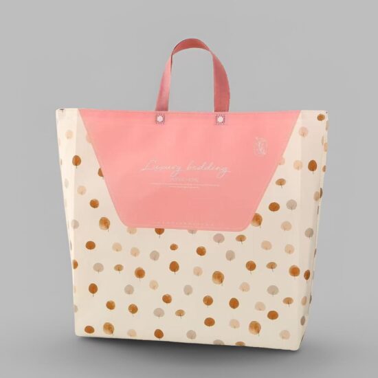 Laminated non-woven storage bag with snap button for quilts and blankets