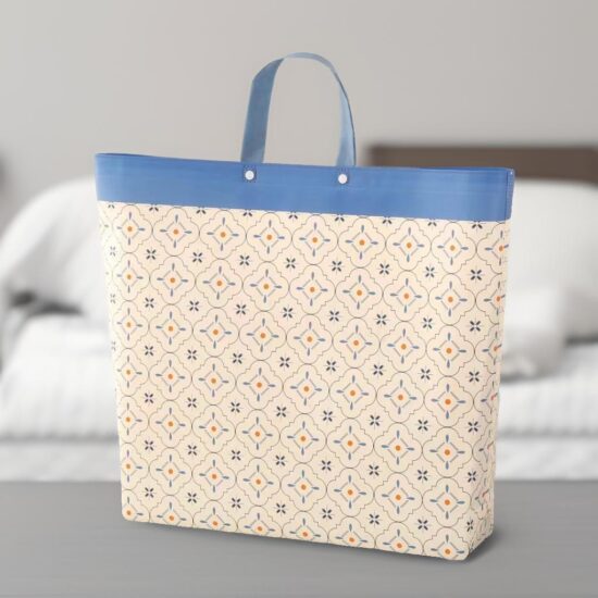 Laminated non-woven storage bag with snap button for quilts and blankets