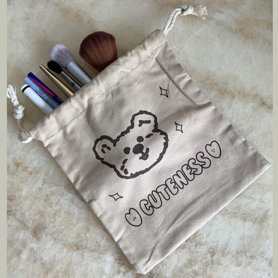 Large cotton drawstring pouch for makeup brushes, toys, jewelry storage
