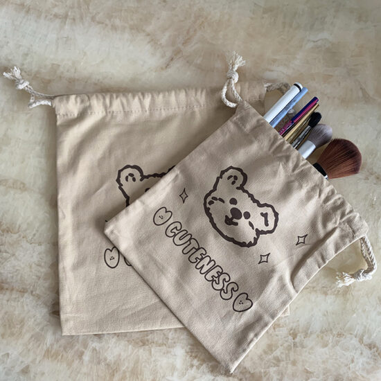 Large cotton drawstring pouch for makeup brushes, toys, jewelry storage