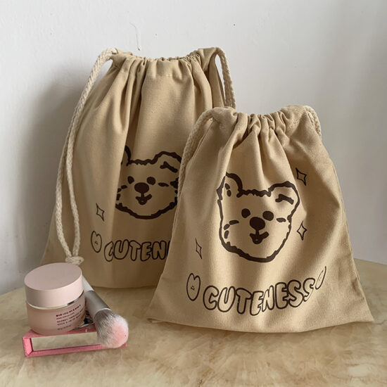 Large cotton drawstring pouch for makeup brushes, toys, jewelry storage