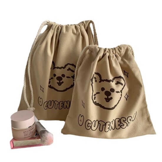 Large cotton drawstring pouch for makeup brushes, toys, jewelry storage
