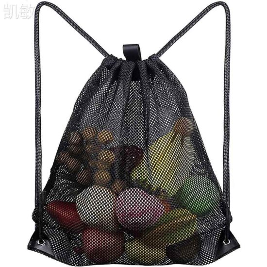 Multipurpose mesh drawstring bag for groceries, gym, and laundry use