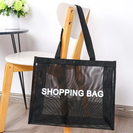 Nylon mesh tote bag for travel, beach, and clothing storage