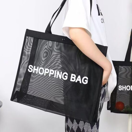 Nylon mesh tote bag for travel, beach, and clothing storage