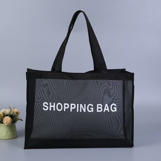 Nylon mesh tote bag for travel, beach, and clothing storage