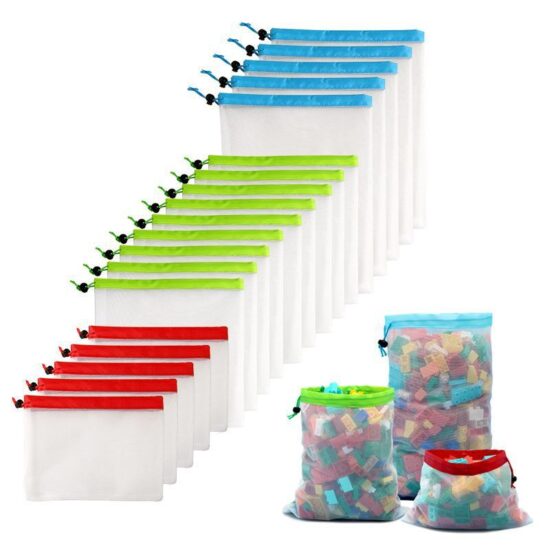 Kids mesh toy storage drawstring bag for building blocks or fruits