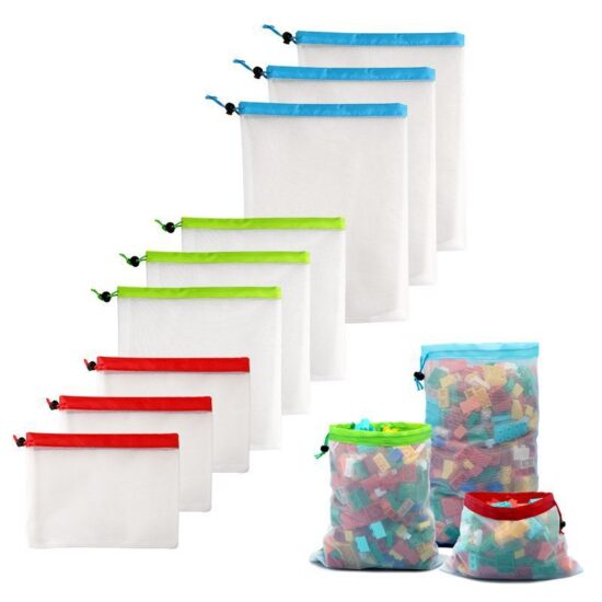 Kids mesh toy storage drawstring bag for building blocks or fruits
