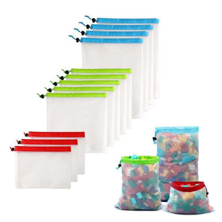 Kids mesh toy storage drawstring bag for building blocks or fruits