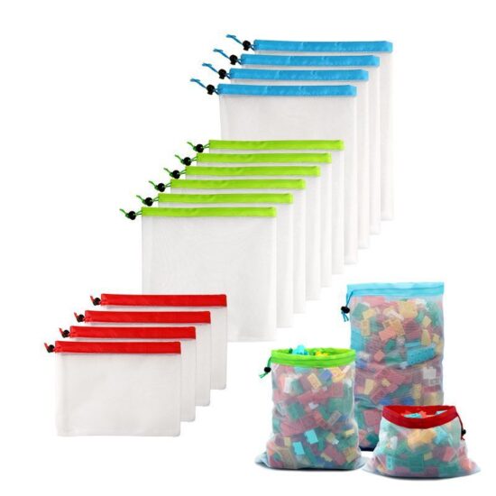Kids mesh toy storage drawstring bag for building blocks or fruits