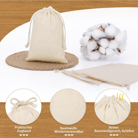 Natural Cotton Drawstring Pouch for Jewelry and Grains